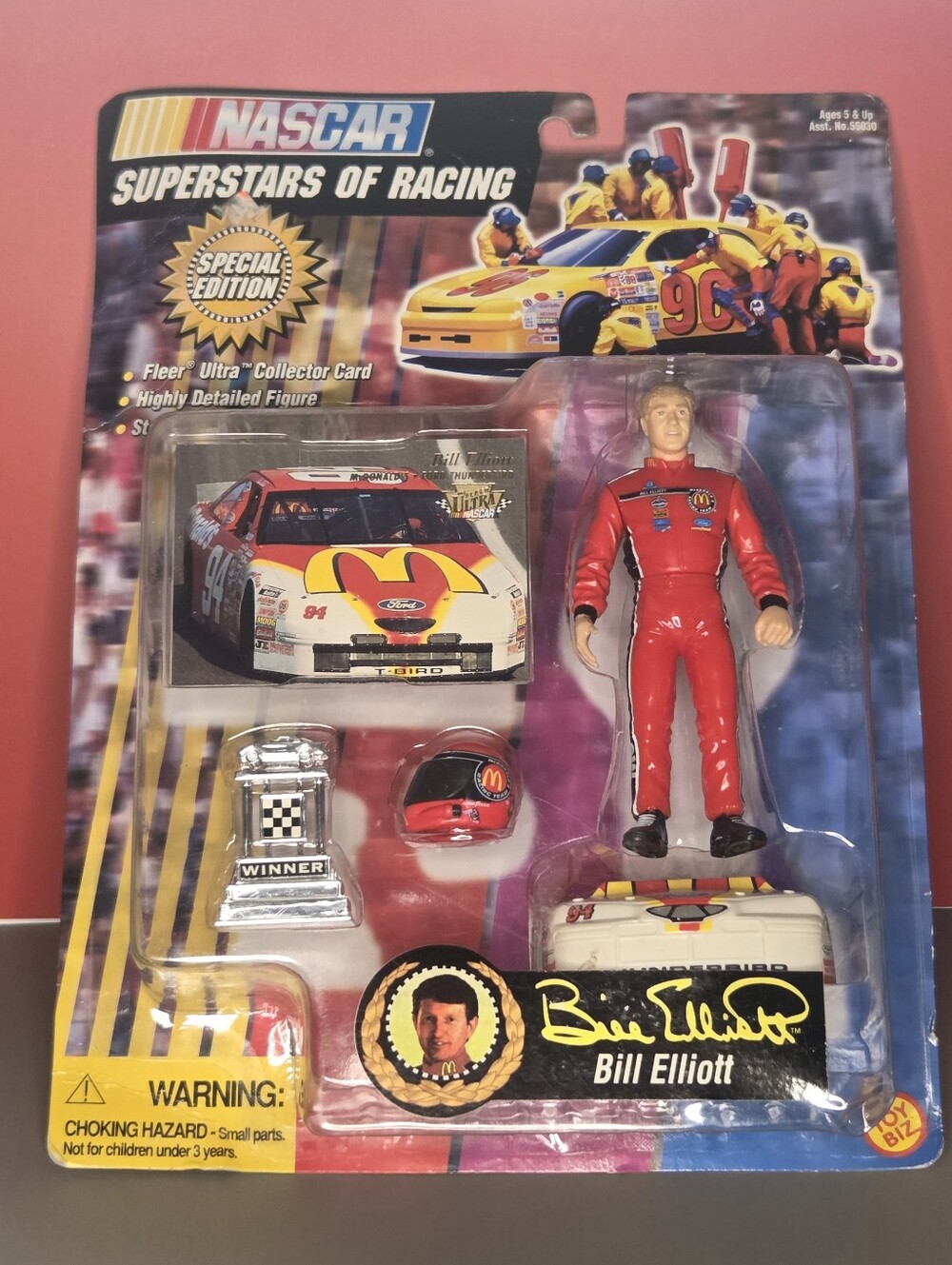 Lot Of 3 Bill Elliott NASCAR Action Figure with Race Car and Accessories - Red